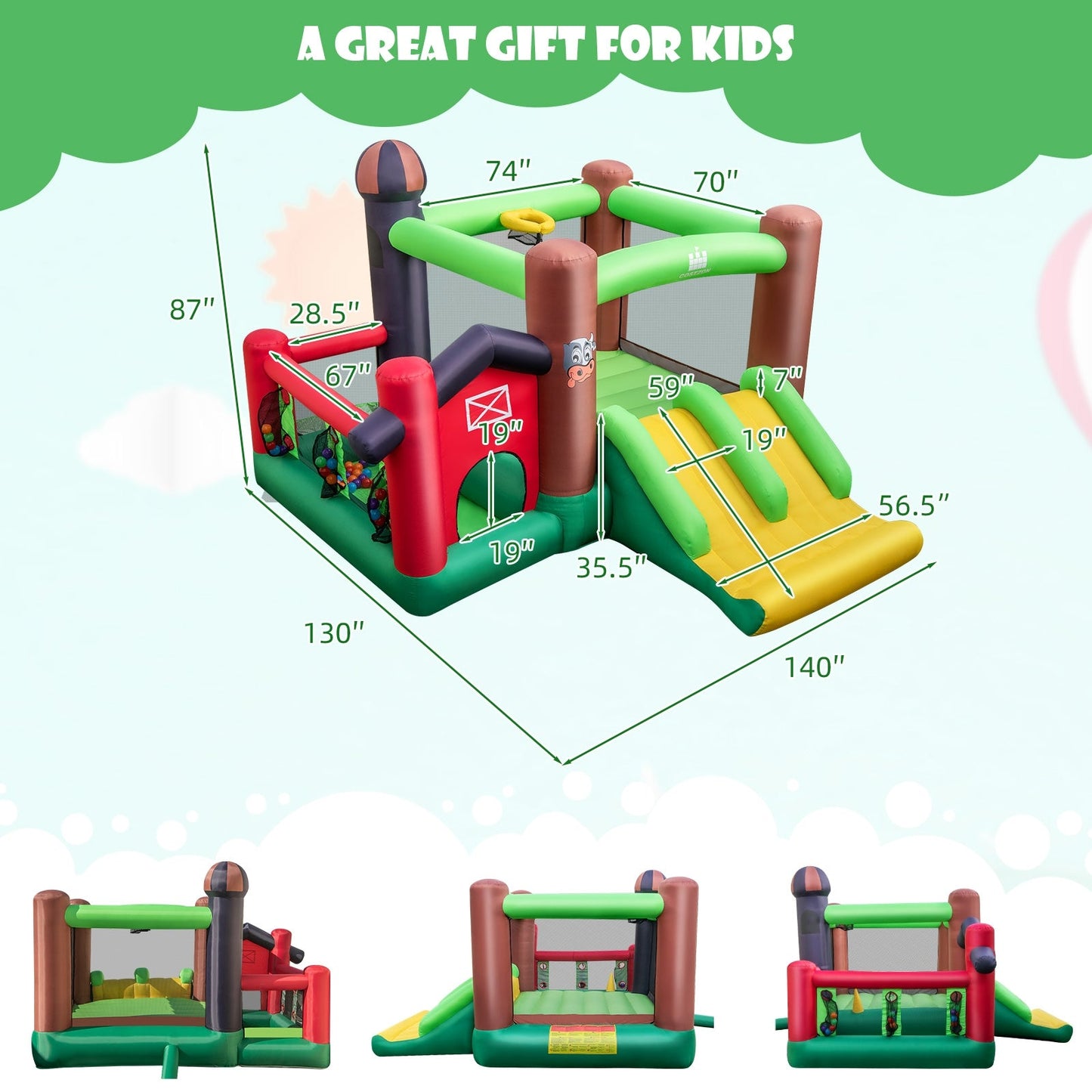 6-in-1 Inflatable Bounce House with Double Slides, Blower not included
