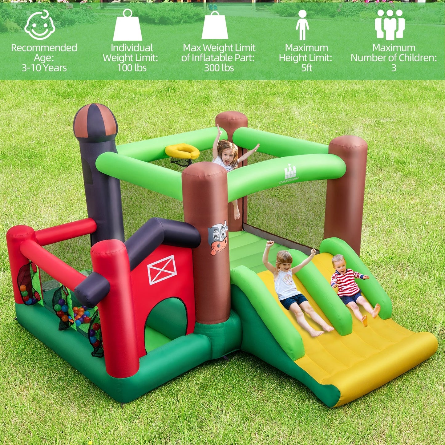 6-in-1 Inflatable Bounce House with Double Slides, Blower not included