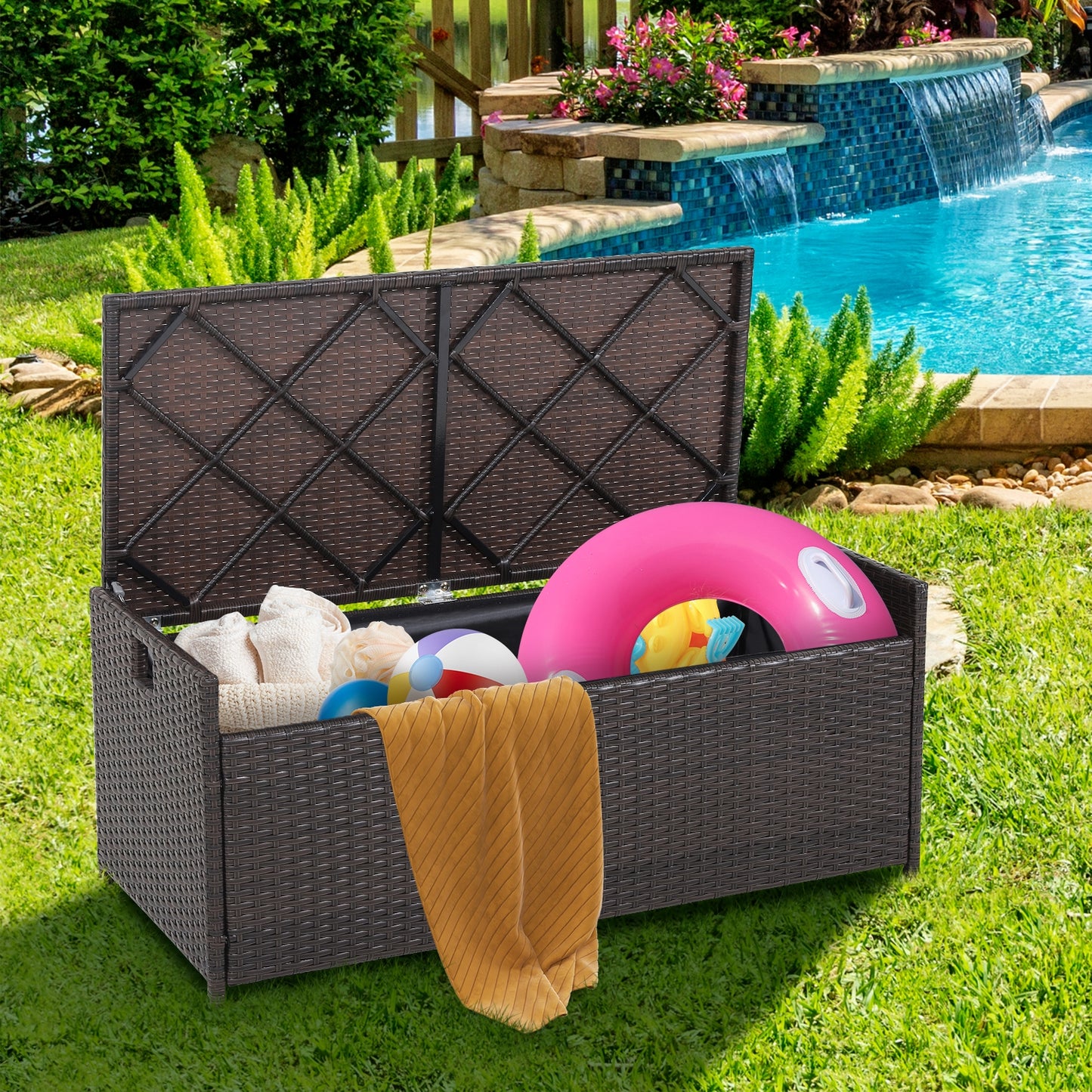 34 Gallon Patio Storage Bench with Seat Cushion and Zippered Liner (Fully Assembled)