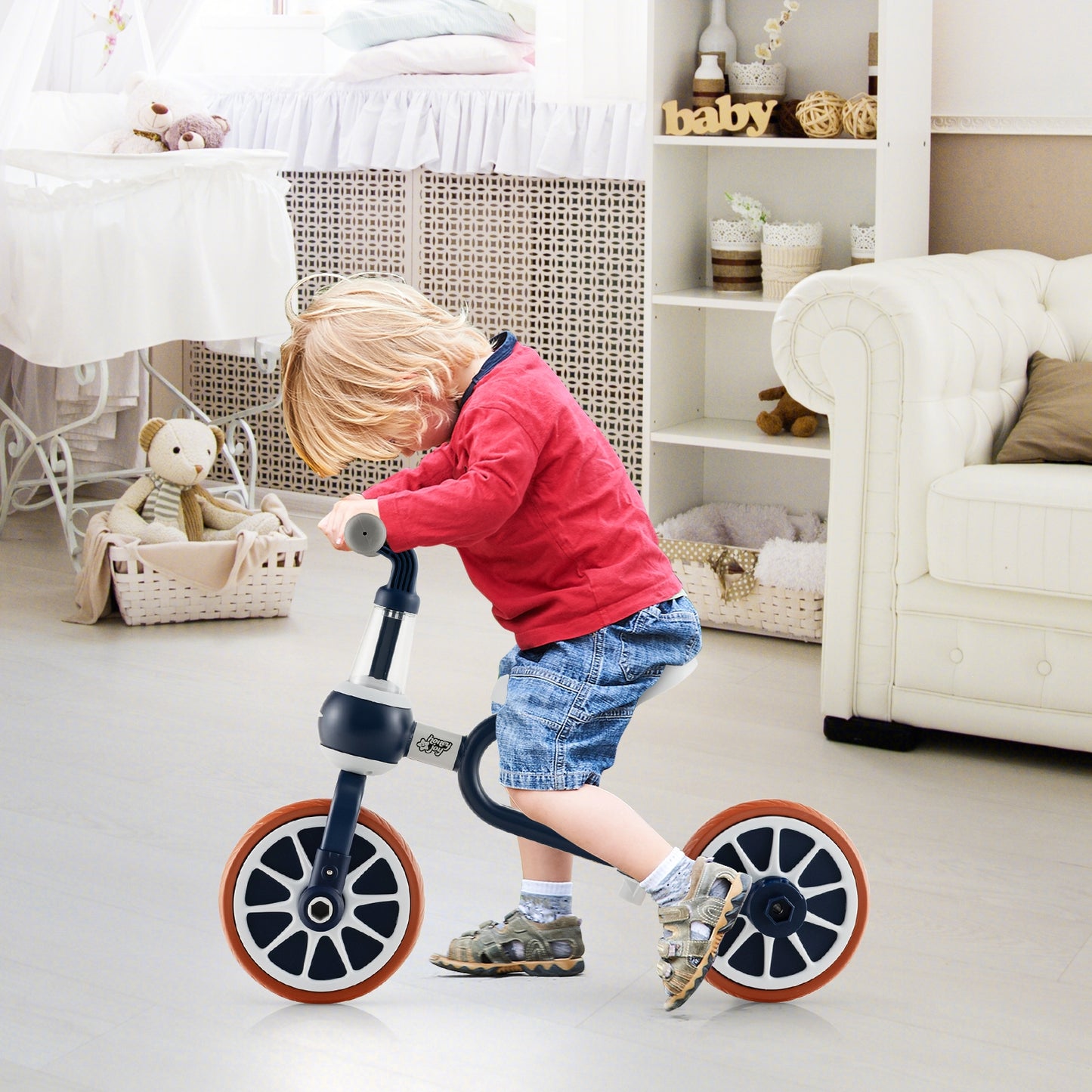 4-in-1 Kids Trike Bike with Adjustable Parent Push Handle and Seat Height-Navy, customer return special