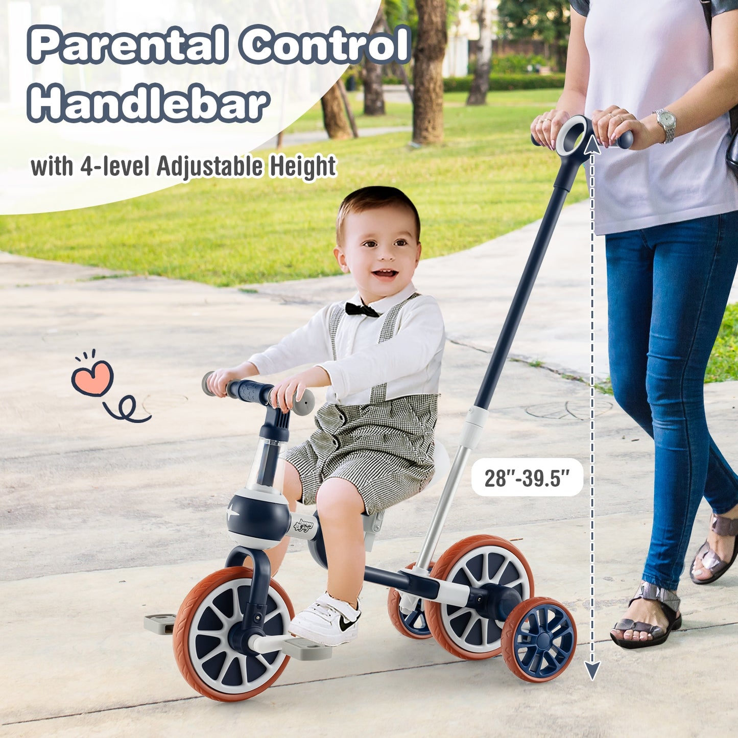 4-in-1 Kids Trike Bike with Adjustable Parent Push Handle and Seat Height-Navy, customer return special