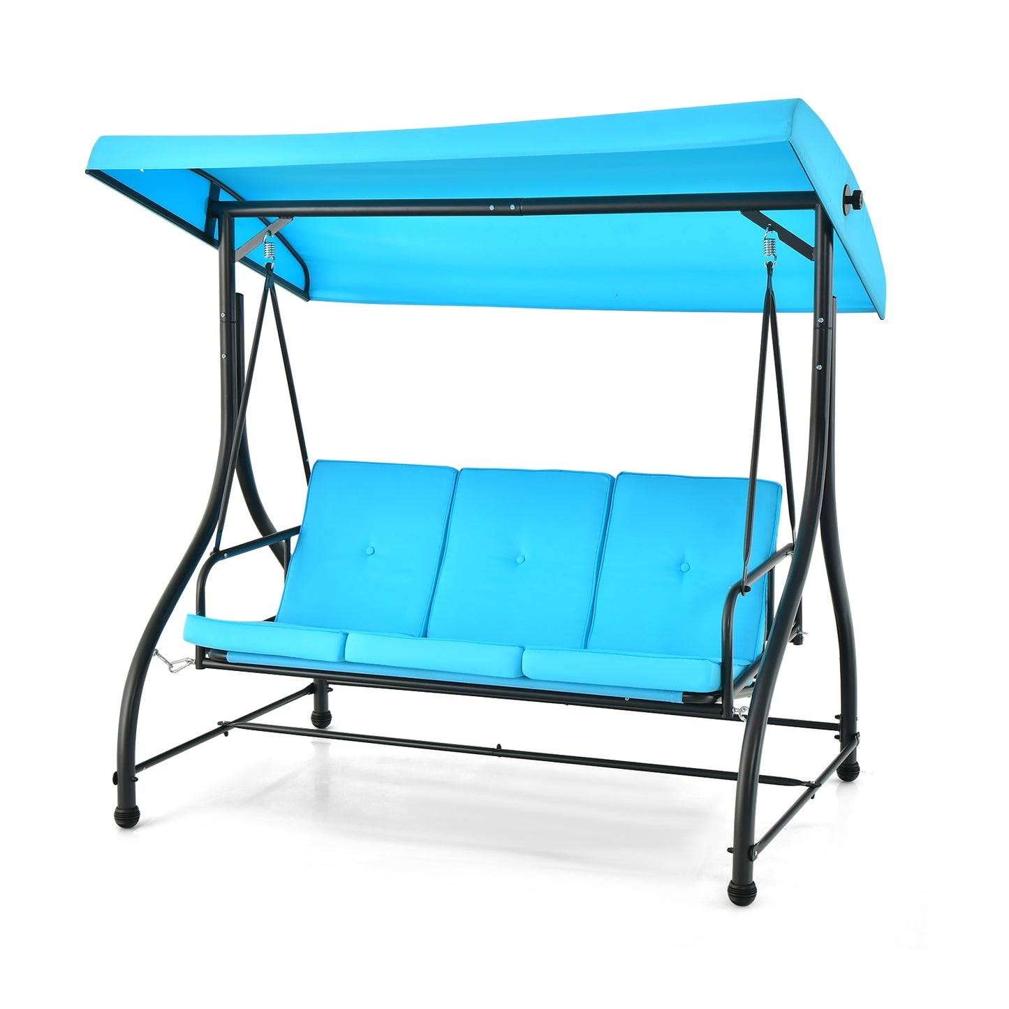 3 Seat Outdoor Porch Swing with Adjustable Canopy-Blue (1 Box, Unassembled)