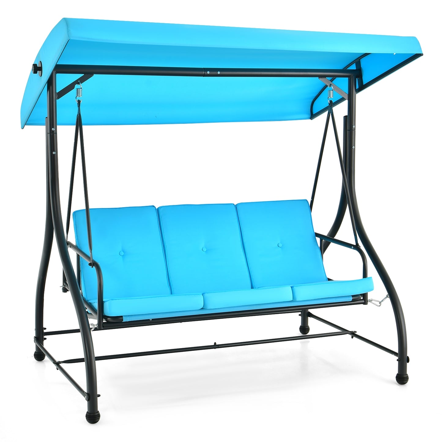 3 Seat Outdoor Porch Swing with Adjustable Canopy-Blue (1 Box, Unassembled)