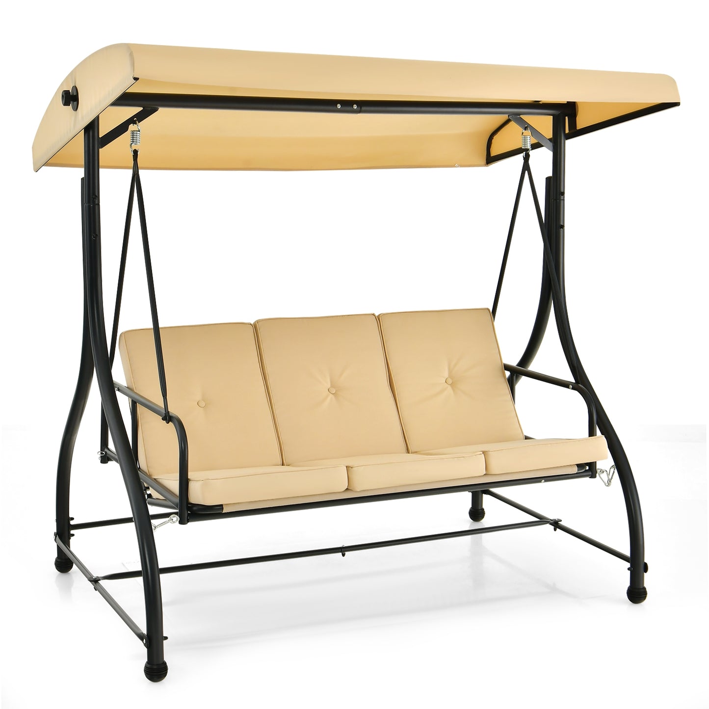 3 Seat Outdoor Porch Swing with Adjustable Canopy-Beige (1 Box, Unassembled)