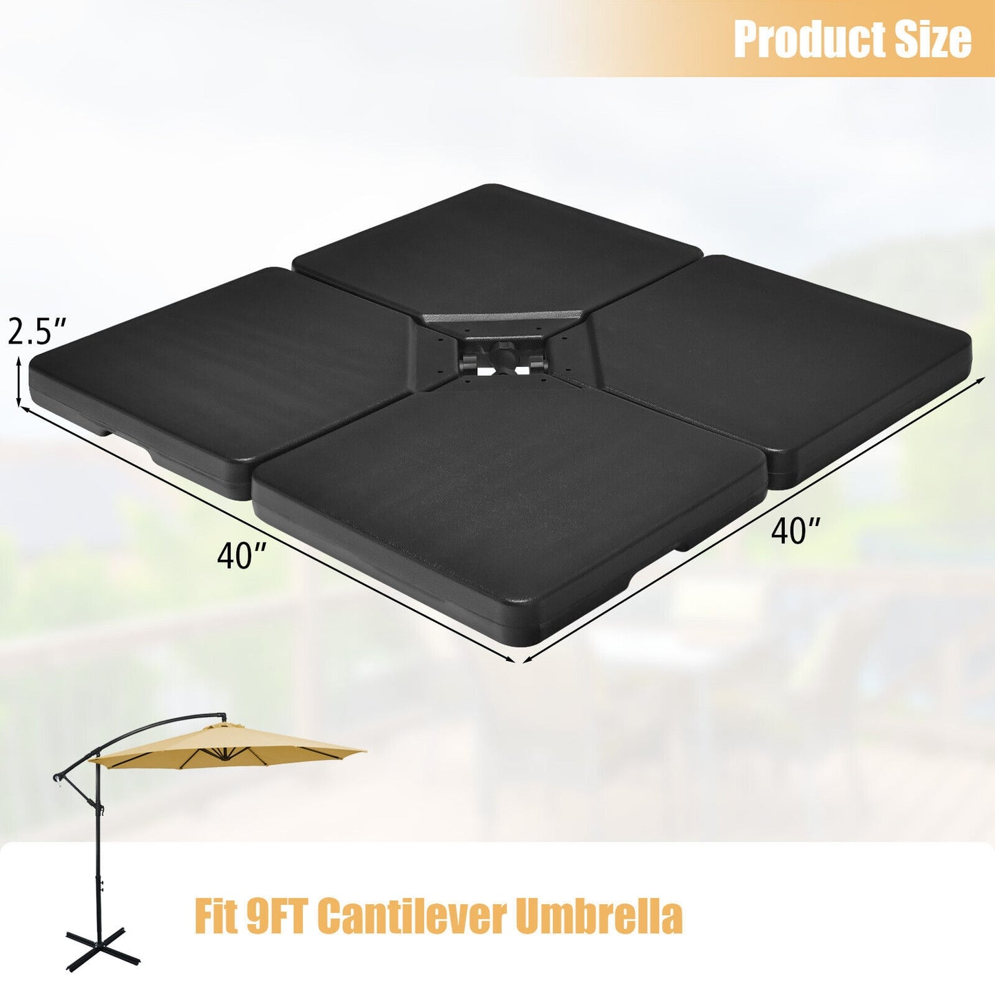 4 Pieces 13L Cantilever Offset Patio Umbrella Base with Easy-Fill Spouts