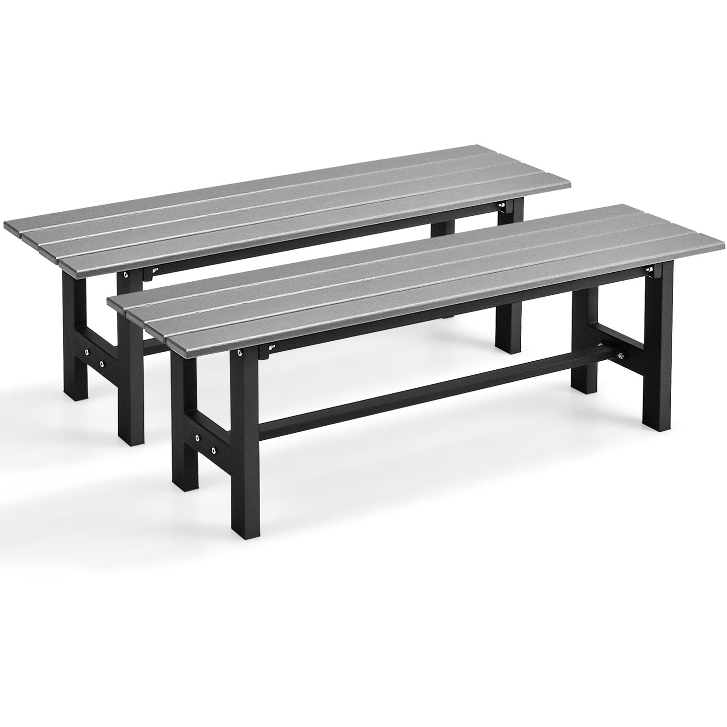 47" Outdoor Chair with Slatted Seat Plastic Coated Iron Frame-Gray