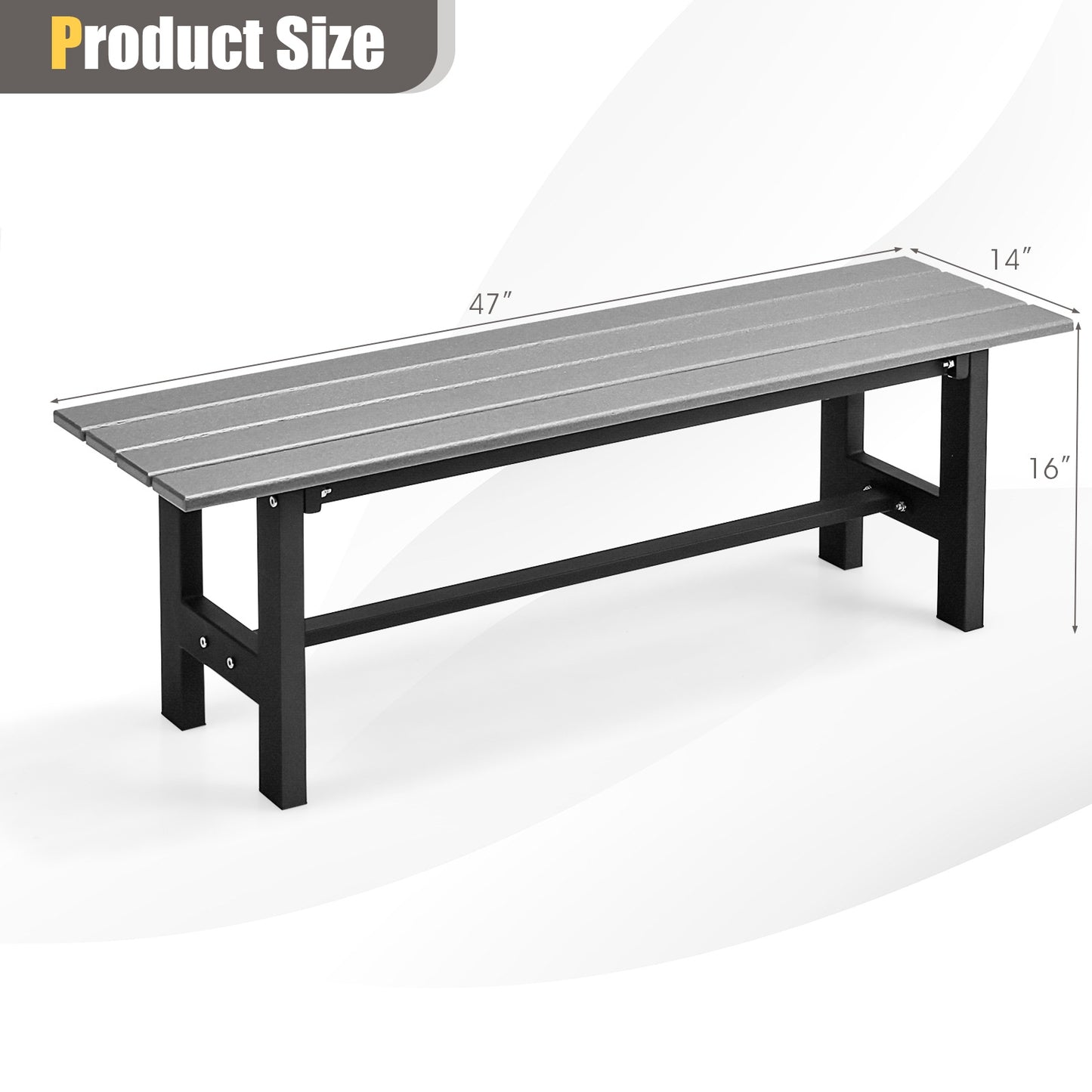47" Outdoor Chair with Slatted Seat Plastic Coated Iron Frame-Gray