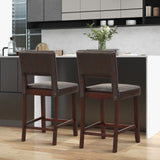 2 Piece Counter Height Set with Hollowed Back and Rubber Wood Legs-Brown