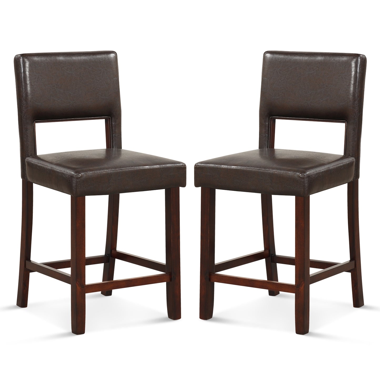 2 Piece Counter Height Set with Hollowed Back and Rubber Wood Legs-Brown