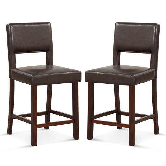 2 Piece Counter Height Set with Hollowed Back and Rubber Wood Legs-Brown