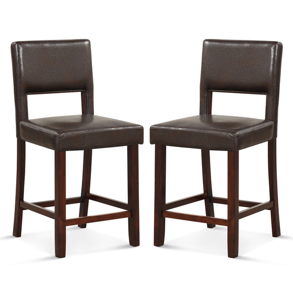 2 Piece Counter Height Set with Hollowed Back and Rubber Wood Legs-Brown