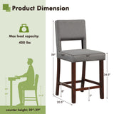 2 Piece Bar Chair Set with Hollowed Back and Rubber Wood Legs-Gray, fully assembled