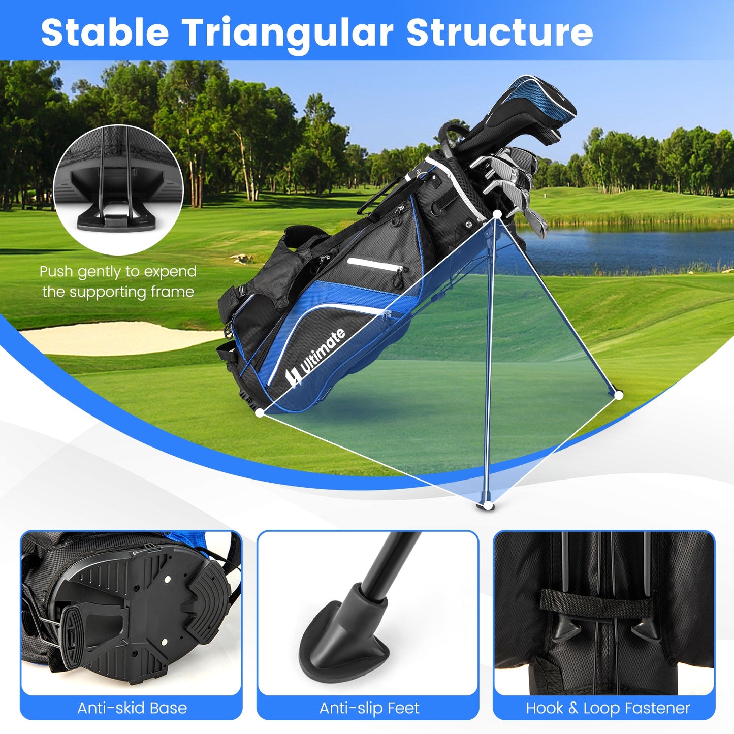 Lightweight Golf Stand Bag with 14 Way Top Dividers and 6 Pockets-Blue