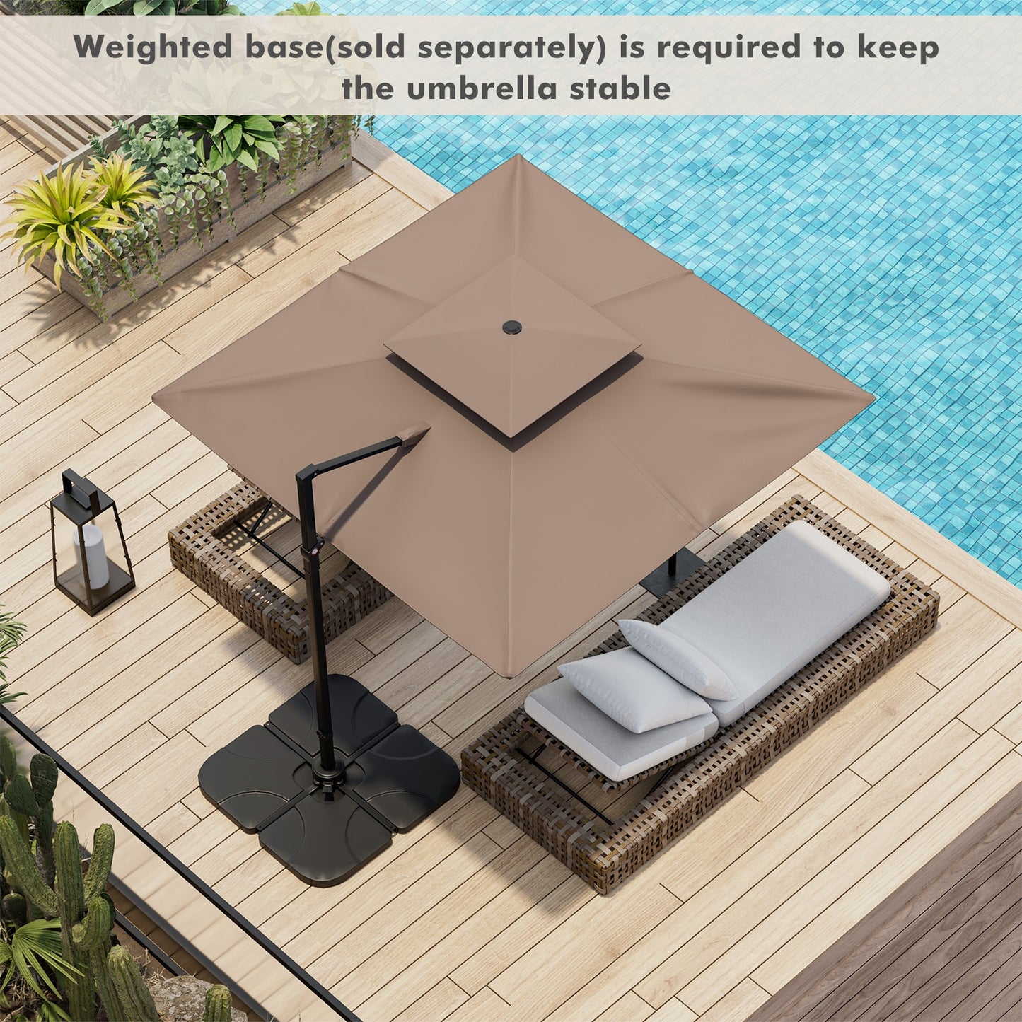 9.5 Feet Cantilever Patio Umbrella with 360° Rotation and Double Top-Coffee (Assembled)