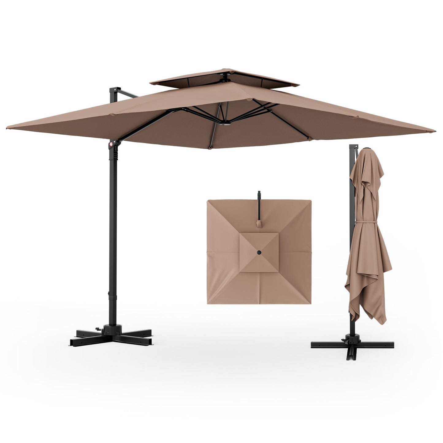 9.5 Feet Cantilever Patio Umbrella with 360° Rotation and Double Top-Coffee (Assembled)