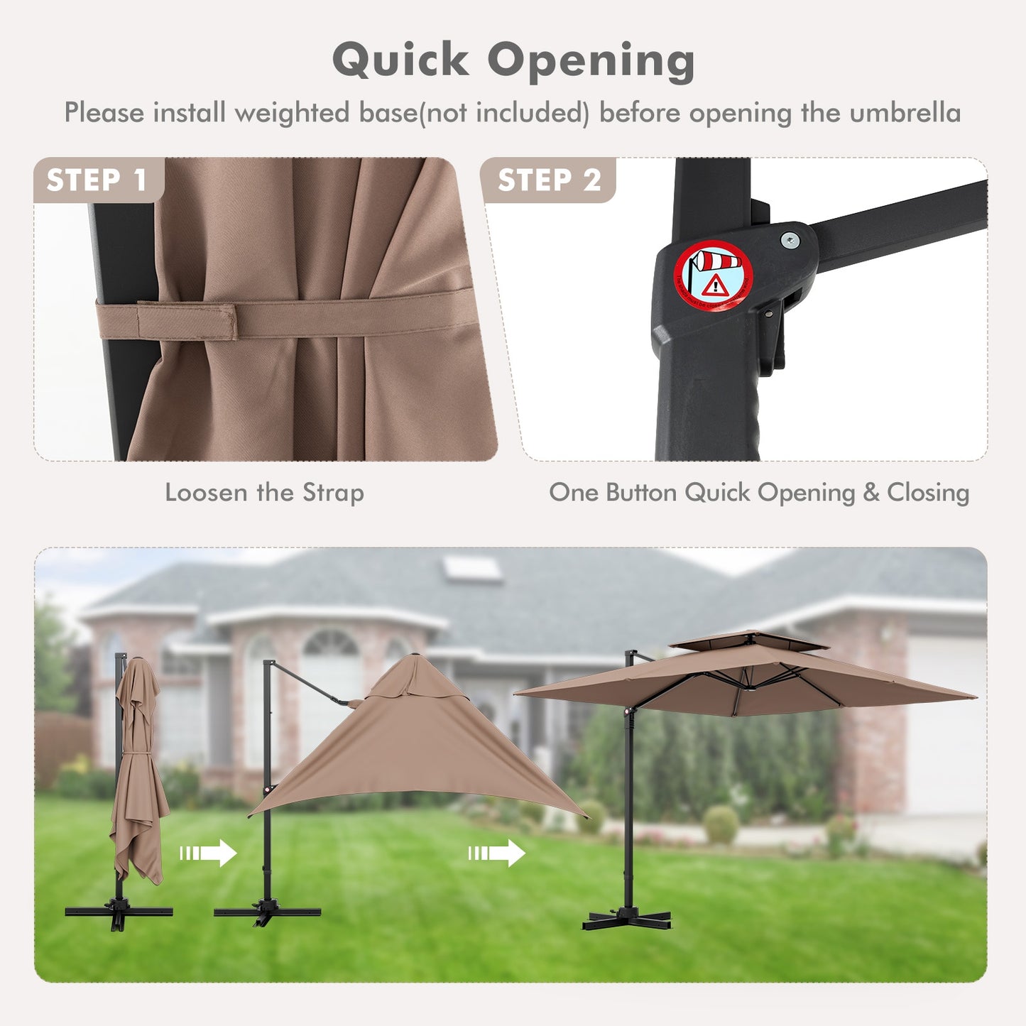 9.5 Feet Cantilever Patio Umbrella with 360° Rotation and Double Top-Coffee (Assembled)