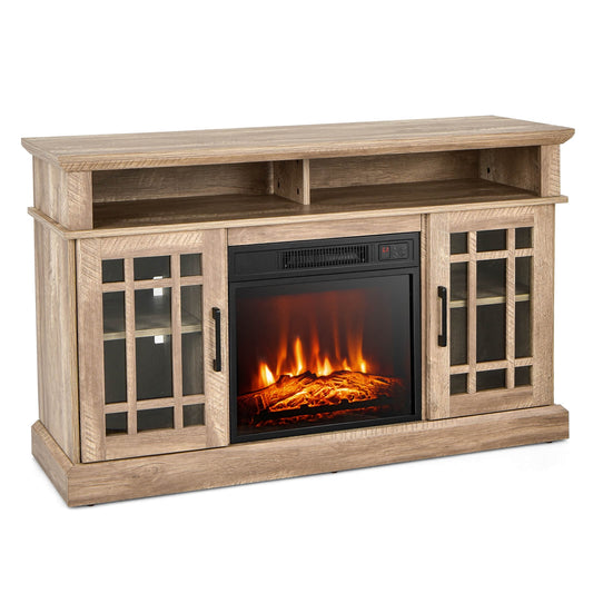 48 Inch Electric Fireplace TV Stand with Cabinets for TVs Up to 55 Inch-Natural*fully assembled*