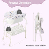 Folding Baby Changing Table with Bathtub and 4 Universal Wheels-White