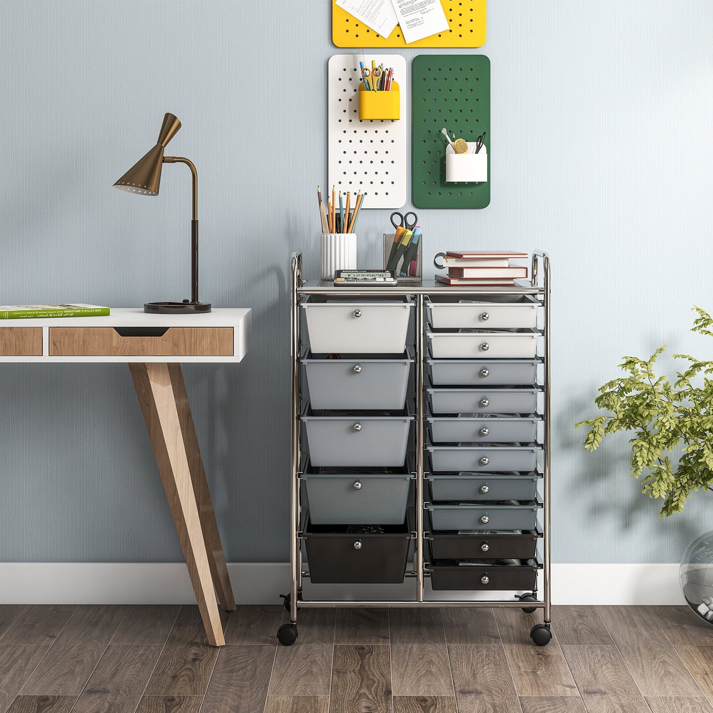 15-Drawer Utility Rolling Organizer Cart Multi-Use Storage-Black & Gray (Scratch and Dent)