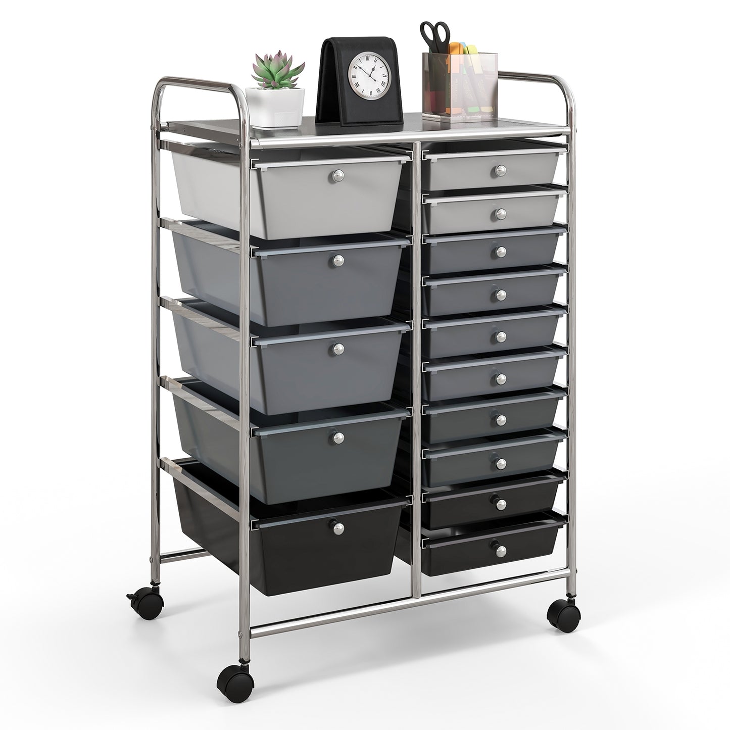 15-Drawer Utility Rolling Organizer Cart Multi-Use Storage-Black & Gray (Scratch and Dent)