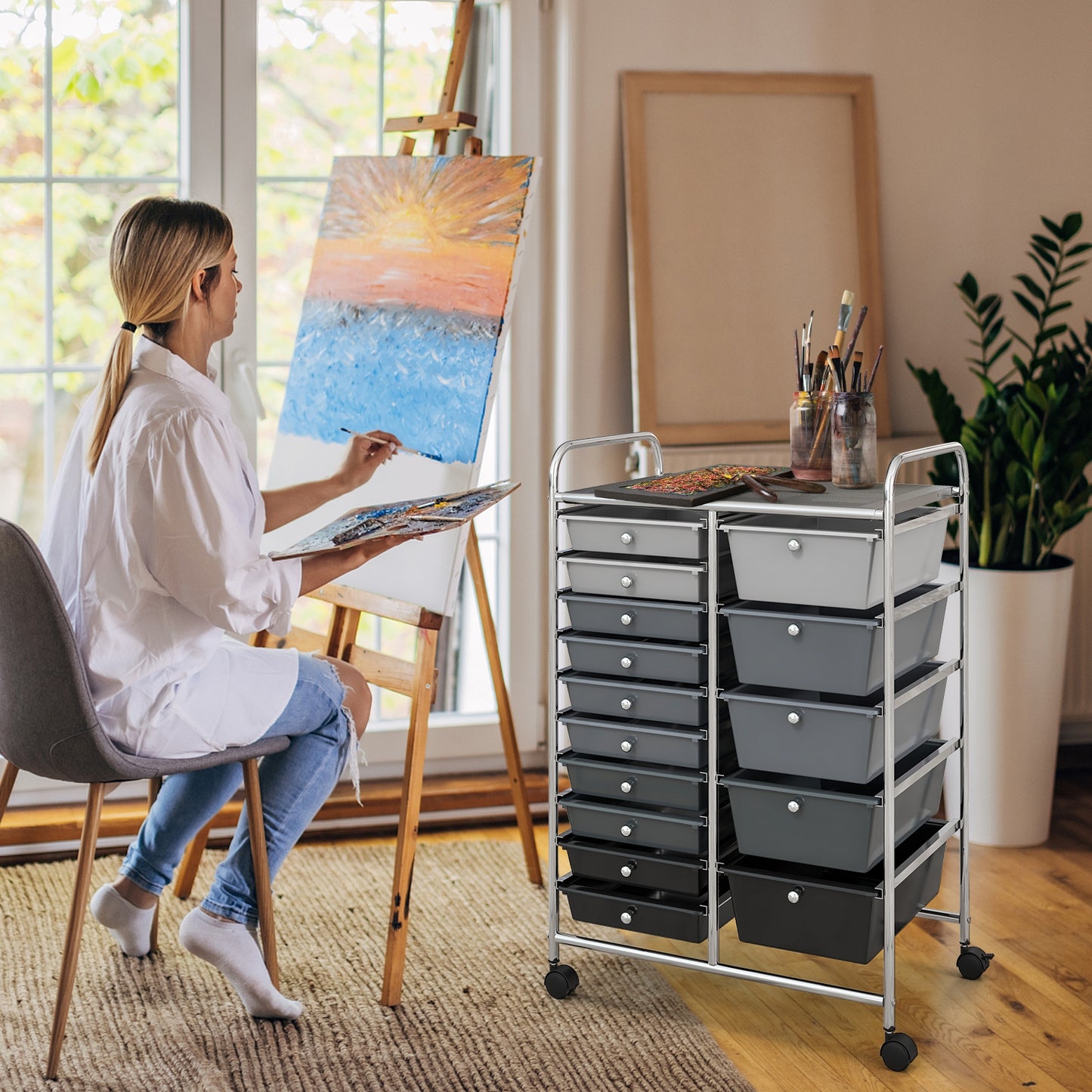15-Drawer Utility Rolling Organizer Cart Multi-Use Storage-Black & Gray (Scratch and Dent)
