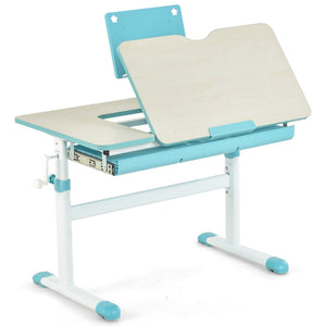 Height-Adjustable Kids Desk with Tilt Desktop and Book Stand-Blue (1 Box, Unassembled)