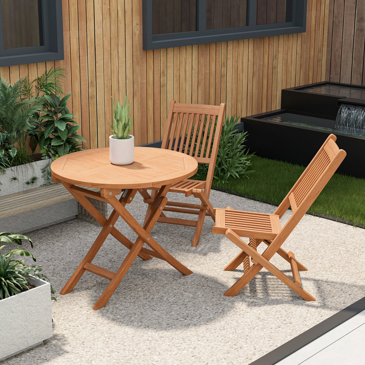 3 Piece Teak Bistro Set,  with 31.5 Inch Folding Patio Teak Wood, Fully Assembled