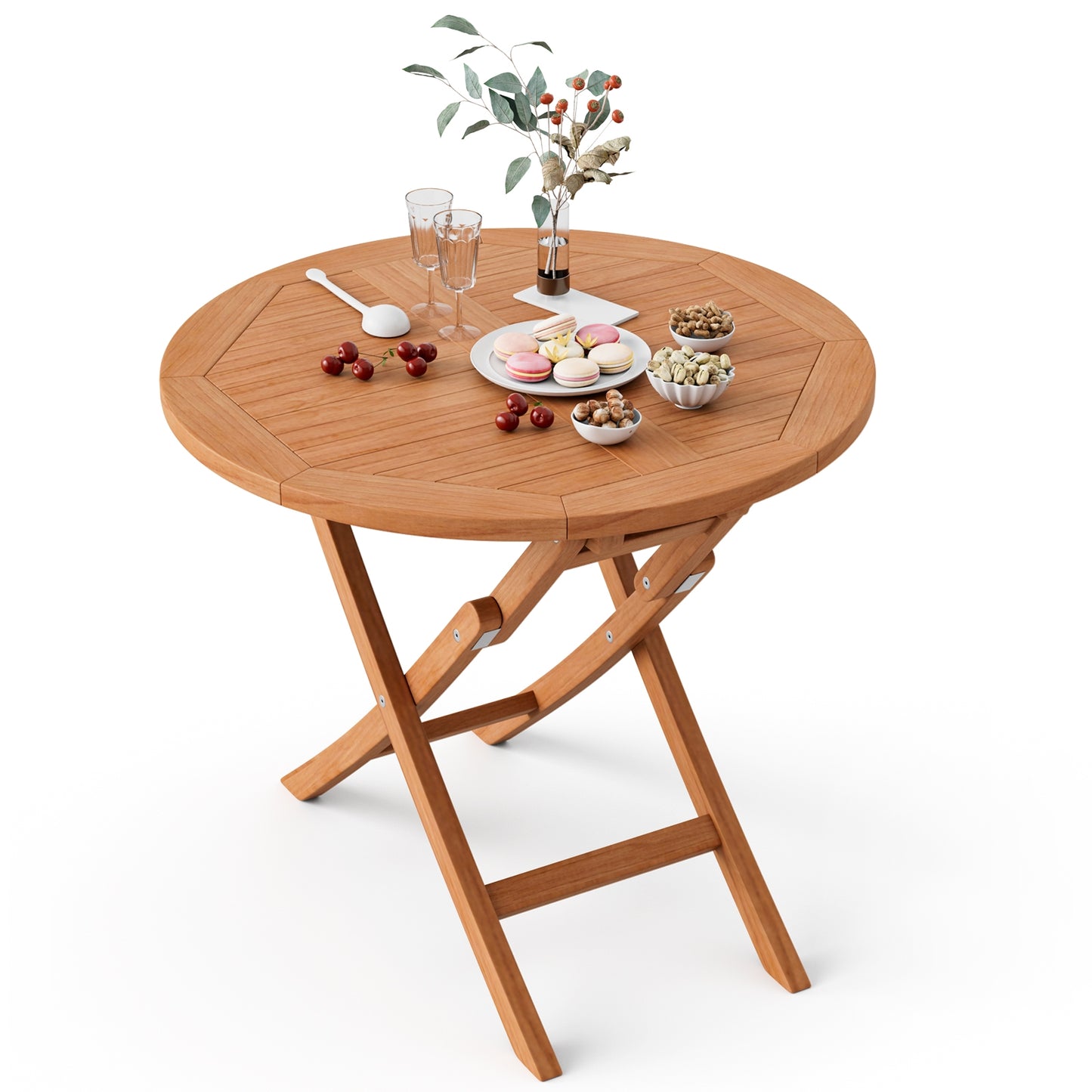 3 Piece Teak Bistro Set,  with 31.5 Inch Folding Patio Teak Wood, Fully Assembled