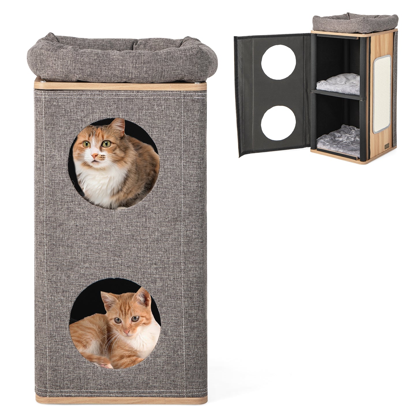 3-Story Cat House with Scratching Board for Indoor Cats, Fully Assembled