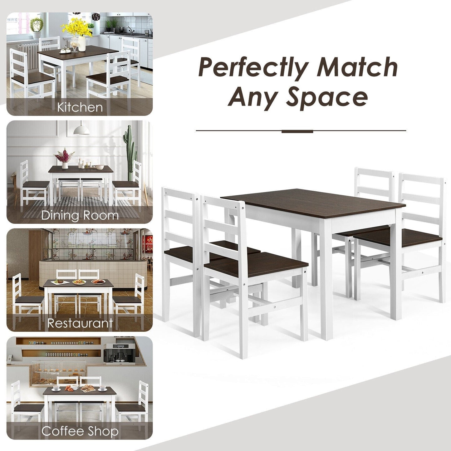 SPECIAL - 5 Pieces Solid Wood Compact Kitchen Dining Set-Walnut (See Description)