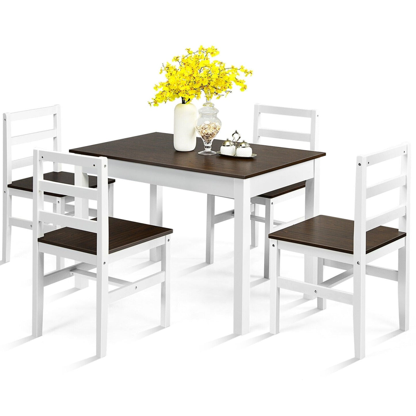 SPECIAL - 5 Pieces Solid Wood Compact Kitchen Dining Set-Walnut (See Description)