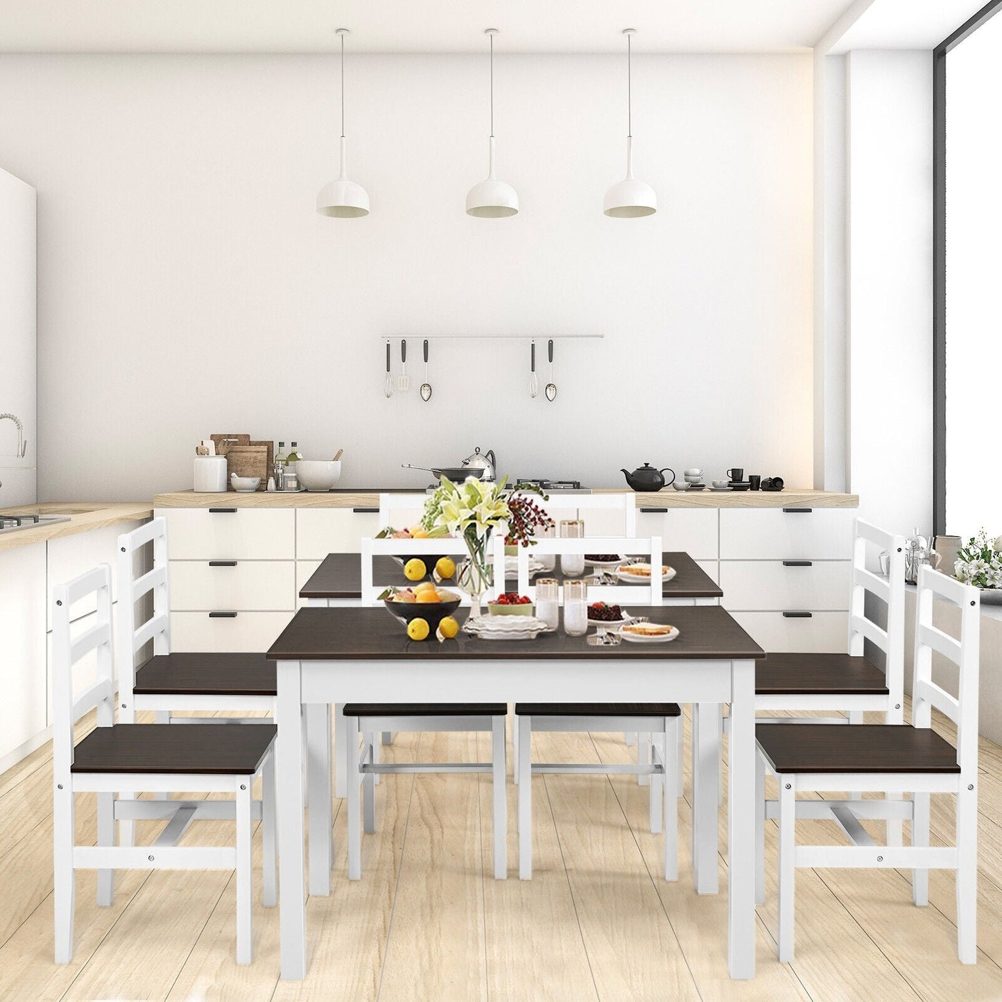 SPECIAL - 5 Pieces Solid Wood Compact Kitchen Dining Set-Walnut (See Description)
