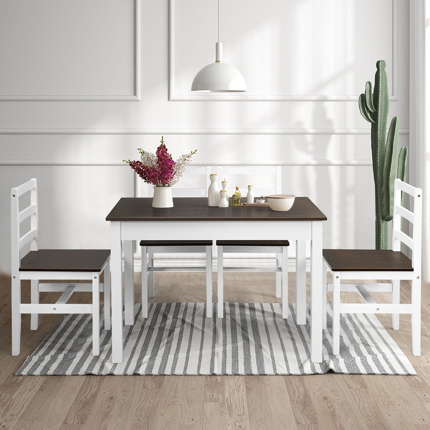 SPECIAL - 5 Pieces Solid Wood Compact Kitchen Dining Set-Walnut (See Description)