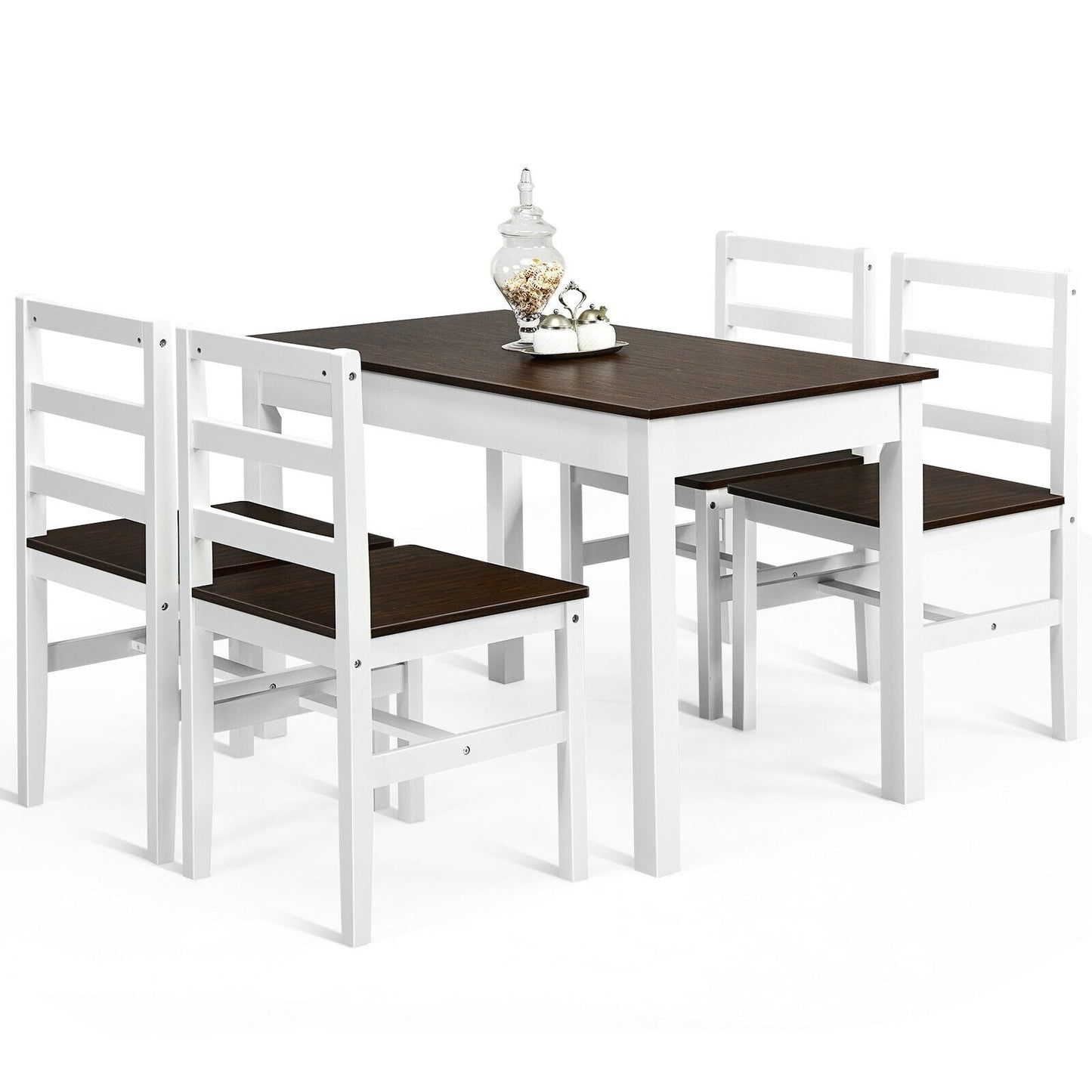 SPECIAL - 5 Pieces Solid Wood Compact Kitchen Dining Set-Walnut (See Description)
