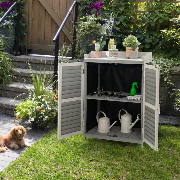 Garden Potting Bench Table with 2 Storage Shelves -Gray (Scratch and Dent)