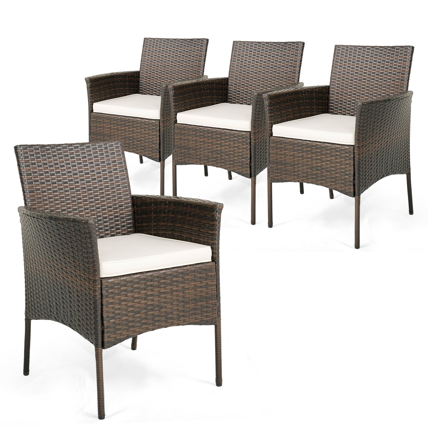7Pcs Patio Rattan Dining Set with Umbrella Hole - Warm White  - Scratch and Dent