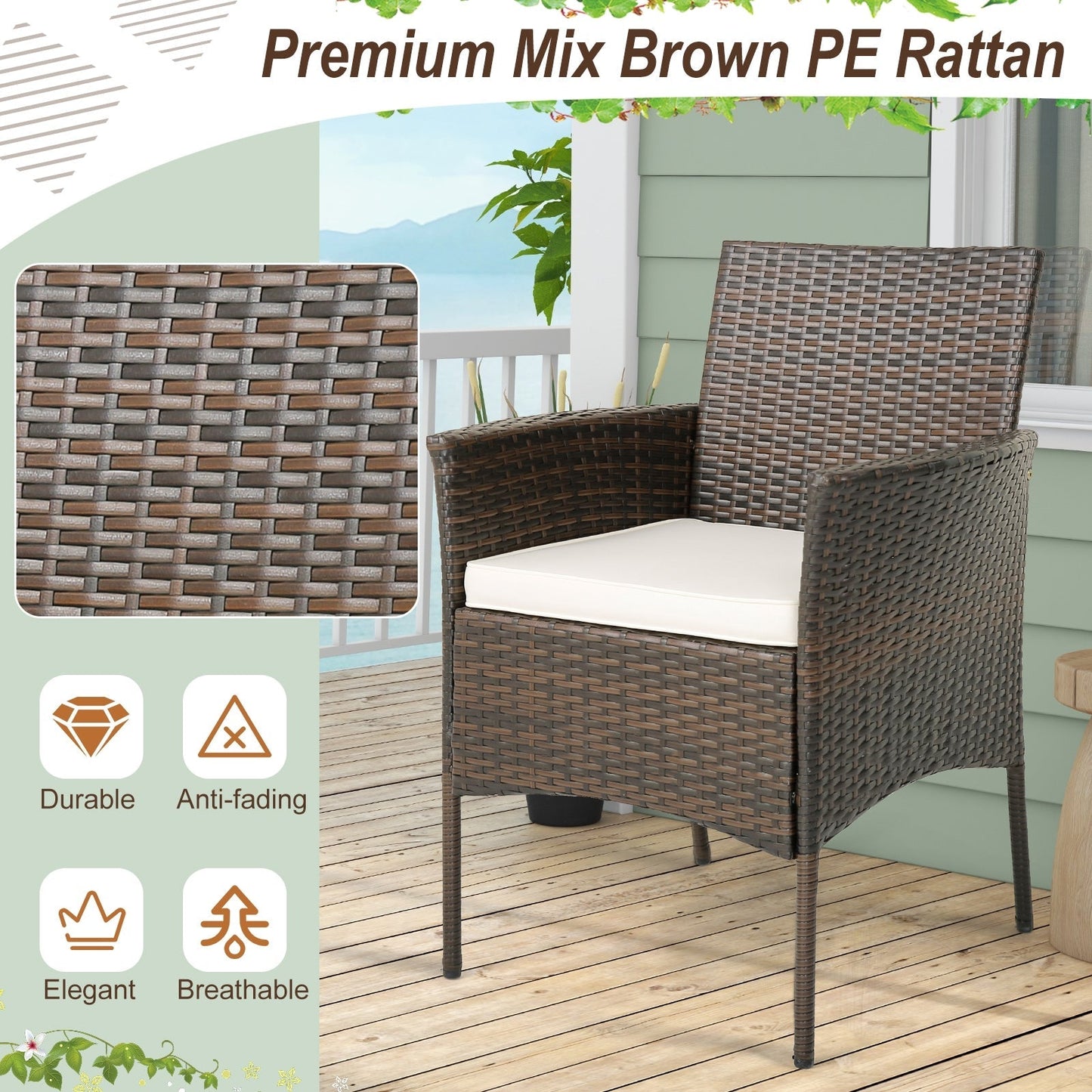7Pcs Patio Rattan Dining Set with Umbrella Hole - Warm White  - Scratch and Dent