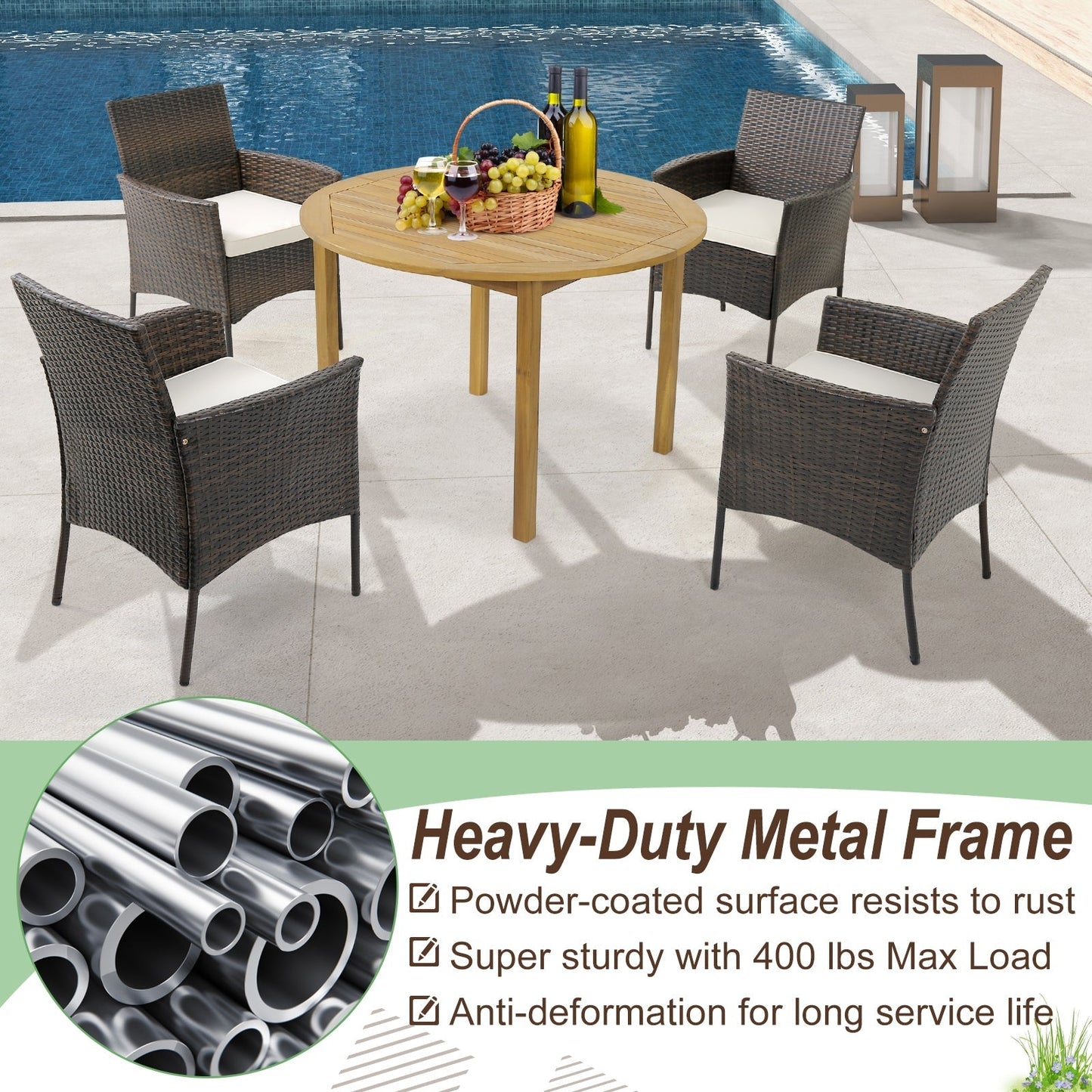 7Pcs Patio Rattan Dining Set with Umbrella Hole - Warm White  - Scratch and Dent