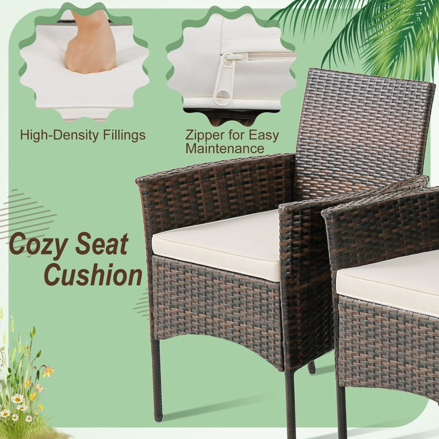 7Pcs Patio Rattan Dining Set with Umbrella Hole - Warm White  - Scratch and Dent