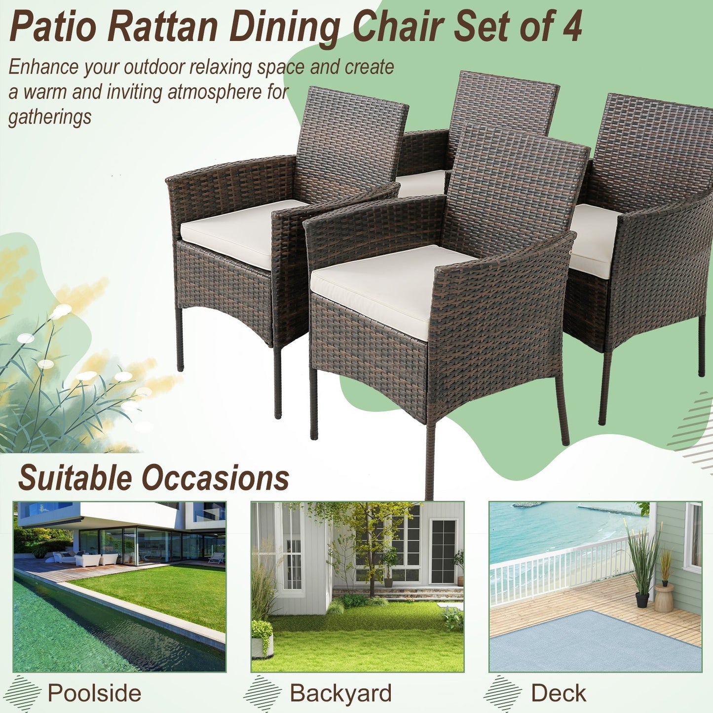 7Pcs Patio Rattan Dining Set with Umbrella Hole - Warm White  - Scratch and Dent
