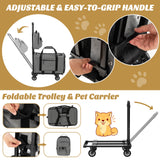 Rolling Cat Carrier with Dual-use Pads and Litter Bag-Gray