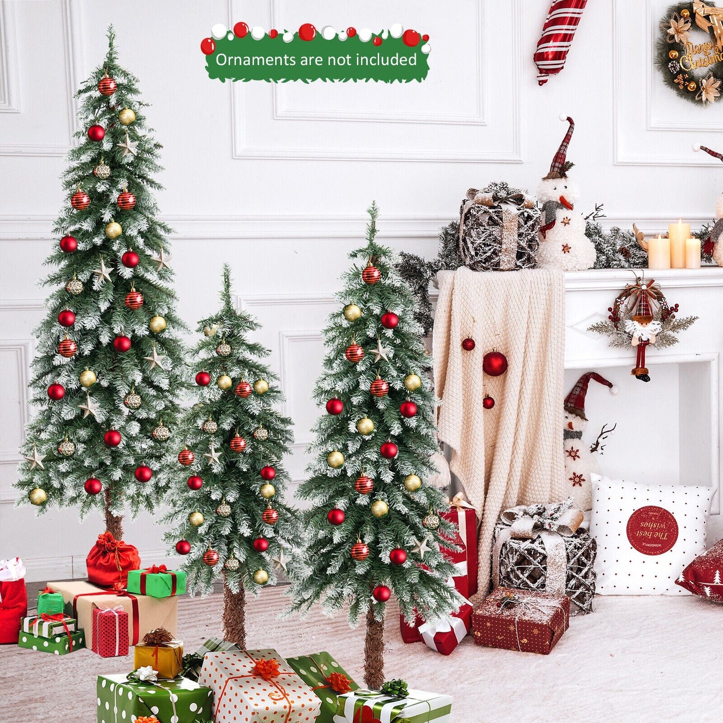 3 Piece Set, Pre-Lit Christmas Tree - Snowy and Slim, 1 box, final sale