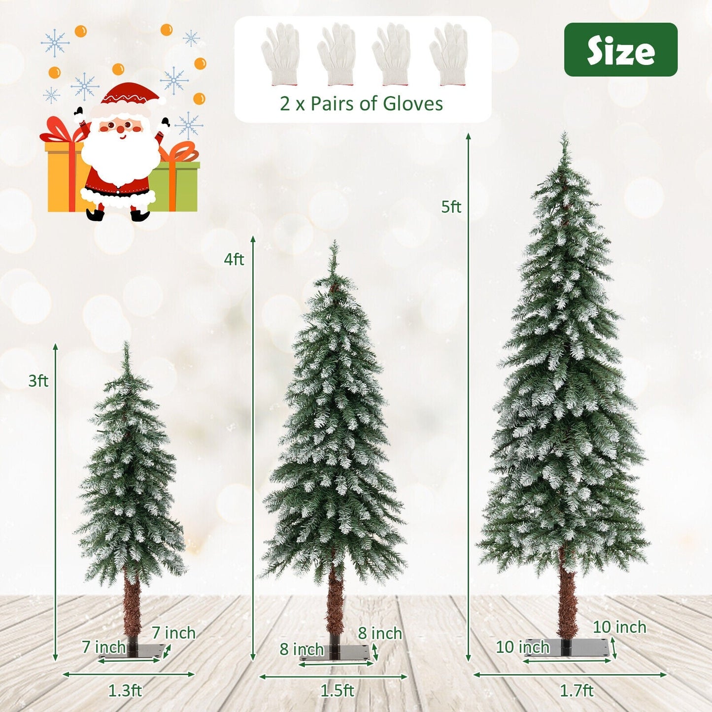 3 Piece Set, Pre-Lit Christmas Tree - Snowy and Slim, 1 box, final sale