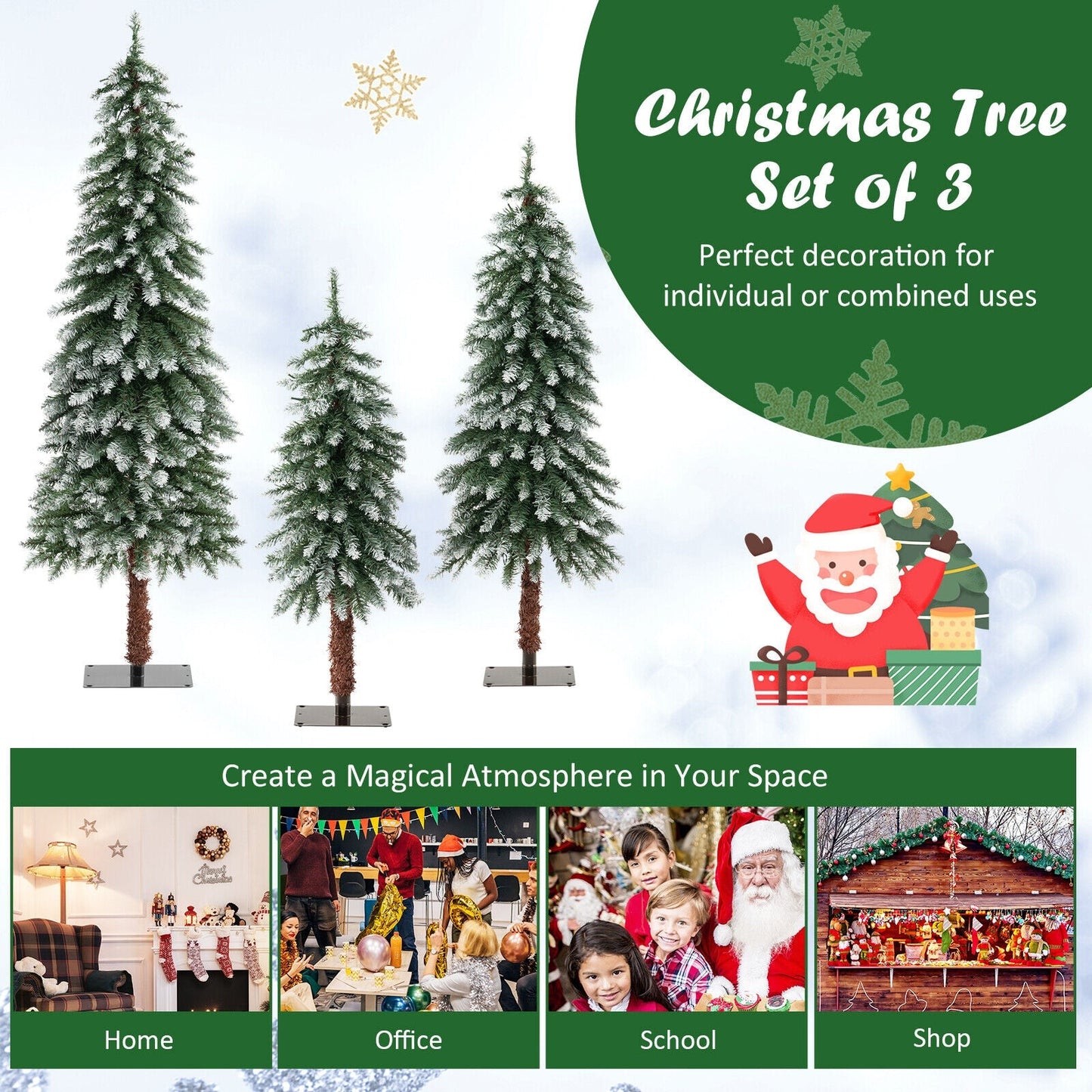 3 Piece Set, Pre-Lit Christmas Tree - Snowy and Slim, 1 box, final sale