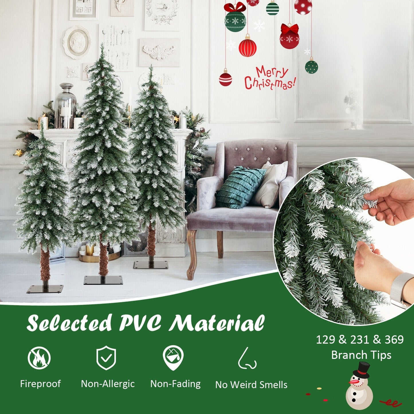 3 Piece Set, Pre-Lit Christmas Tree - Snowy and Slim, 1 box, final sale