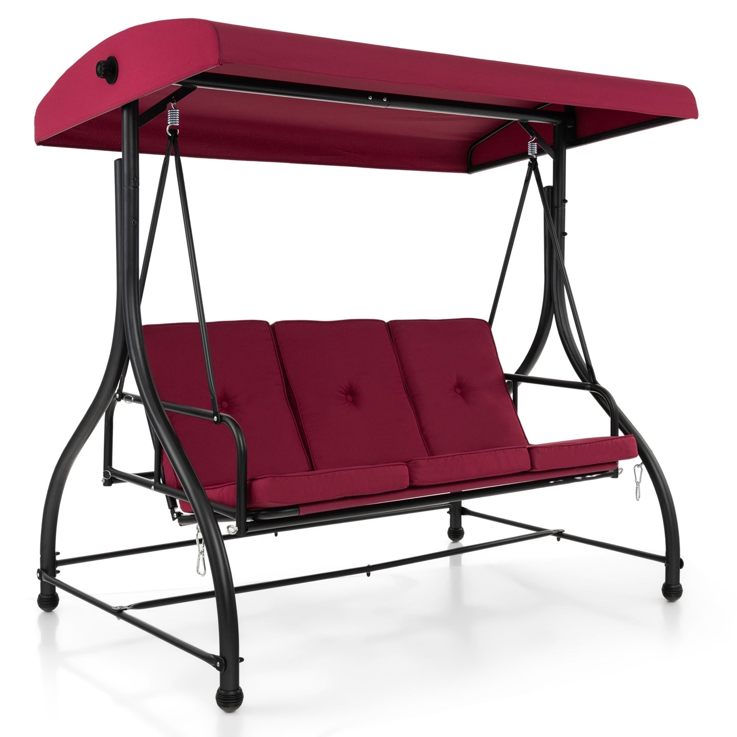 3 Seat Outdoor Porch Swing with Adjustable Canopy-Wine, 1 box