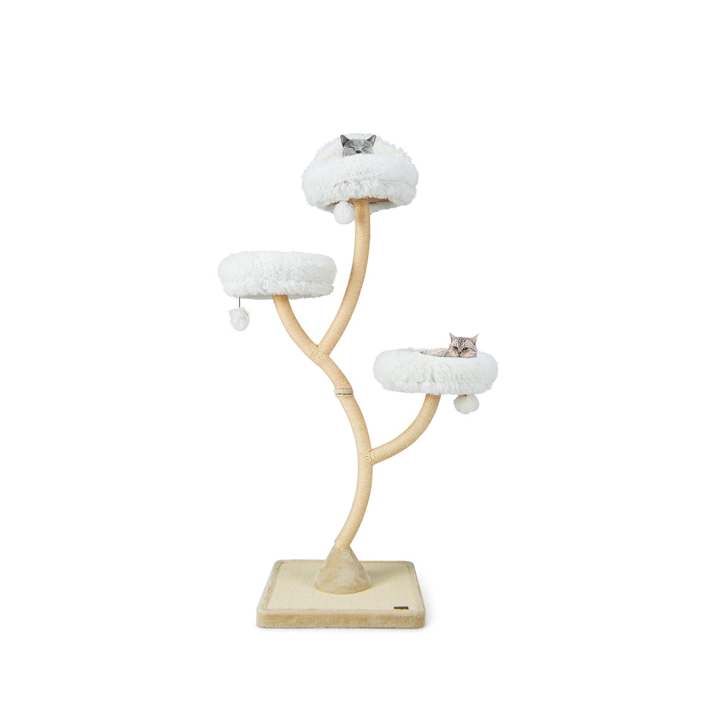 70" Tall Cat Tree 4-Layer Cat Tower with 3 Perches and Dangling Balls- White (Fully Assembled))