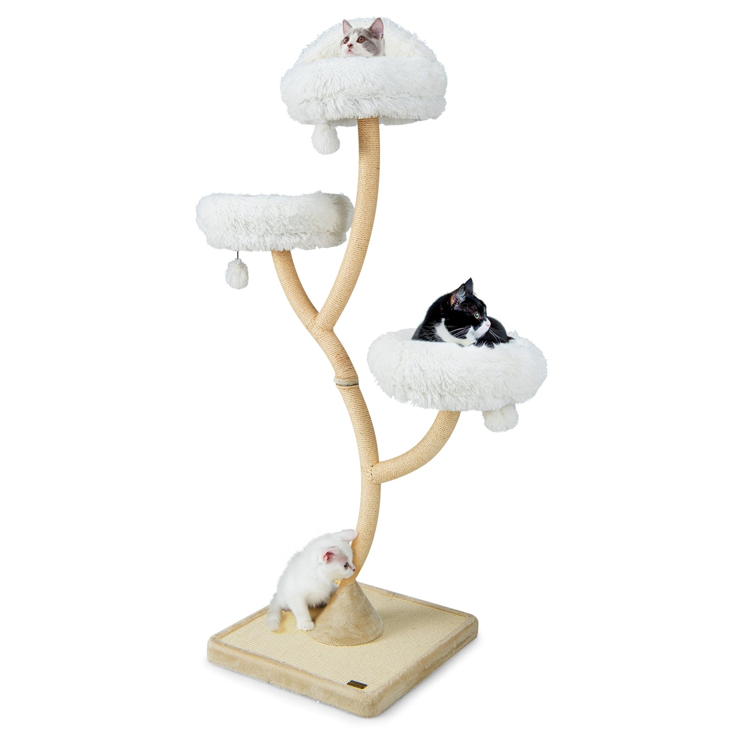70" Tall Cat Tree 4-Layer Cat Tower with 3 Perches and Dangling Balls- White (Fully Assembled))