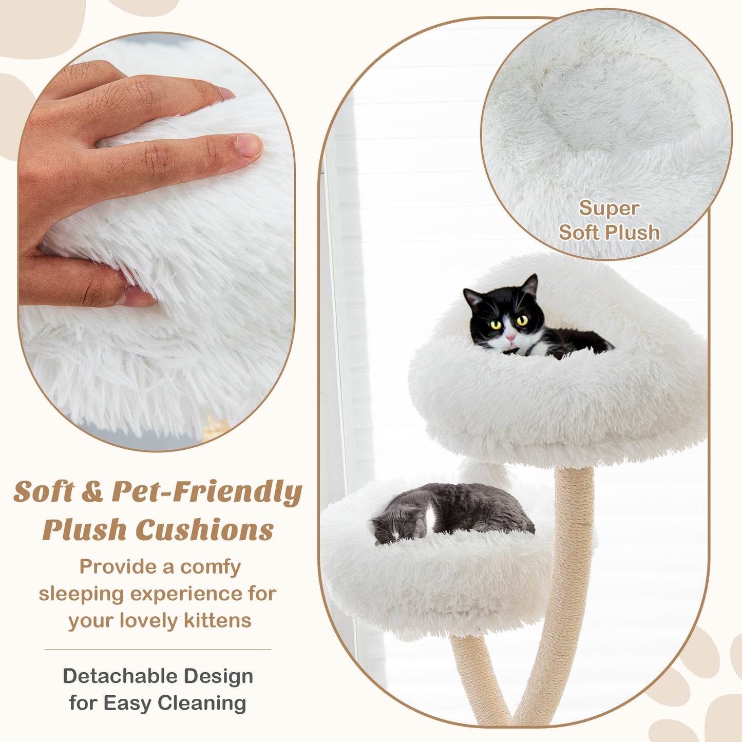 70" Tall Cat Tree 4-Layer Cat Tower with 3 Perches and Dangling Balls- White (Fully Assembled))