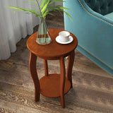 15 Inch 2-Tier Round End Table with Storage Shelf-Walnut